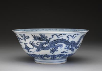 图片[2]-Bowl with underglaze-blue decoration of two dragons playing with pearls, Hsuan-te reign (1426-1435), Ming dynasty-China Archive